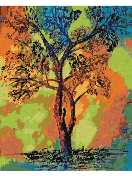 Diamantové maľovanie - FAREBNÝ STROM (Rámovanie bez rámu a bez vypnutia plátna, Rozmer 40x50 cm)