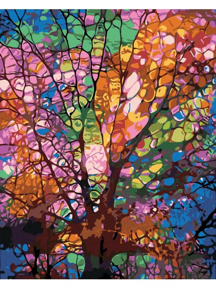 Diamantové maľovanie - FAREBNÝ STROM (Rámovanie bez rámu a bez vypnutia plátna, Rozmer 40x50 cm)