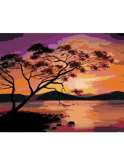 Diamantové maľovanie - FAREBNÝ ZÁPAD SLNKA NAD PRIEHRADOU (Rámovanie bez rámu a bez vypnutia plátna, Rozmer 40x50 cm)