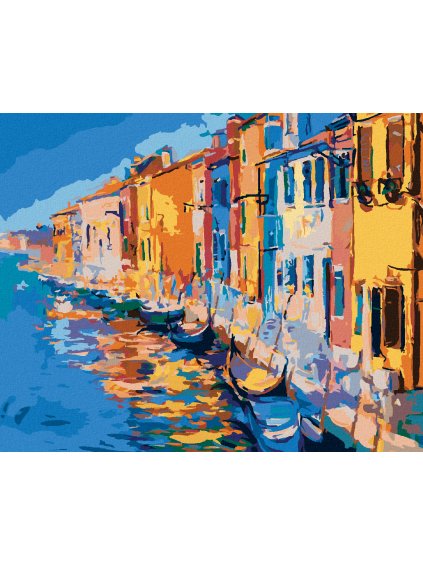 Diamantové maľovanie - BENÁTSKE DOMY PRI MORI (Rámovanie bez rámu a bez vypnutia plátna, Rozmer 40x50 cm)
