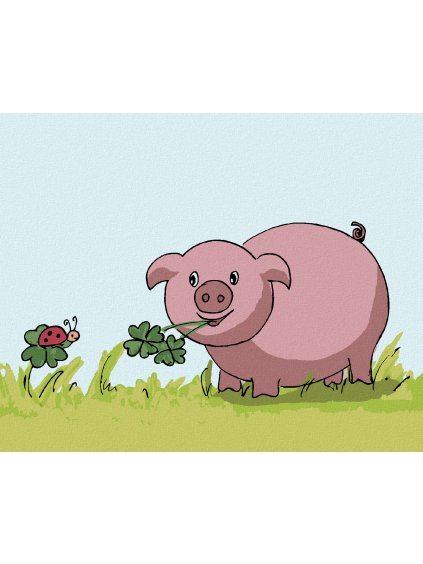 Diamantové maľovanie - LIENKA S PRASIATKOM (Rámovanie bez rámu a bez vypnutia plátna, Rozmer 40x50 cm)