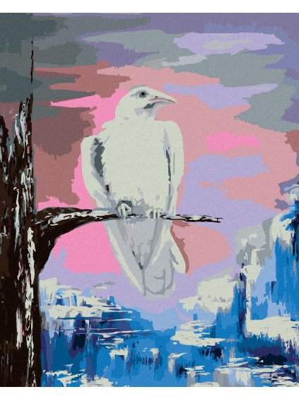 Diamantové maľovanie - BIELA VRANA NA KONÁRI (Rámovanie bez rámu a bez vypnutia plátna, Rozmer 40x50 cm)