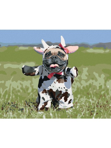 Diamantové maľovanie - BULDOČEK PREZLEČENÝ ZA KRAVU (Rámovanie bez rámu a bez vypnutia plátna, Rozmer 40x50 cm)