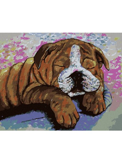 Diamantové maľovanie - BULDOČEK V KRAVSKOM PRESTROJENÍ (Rámovanie bez rámu a bez vypnutia plátna, Rozmer 40x50 cm)