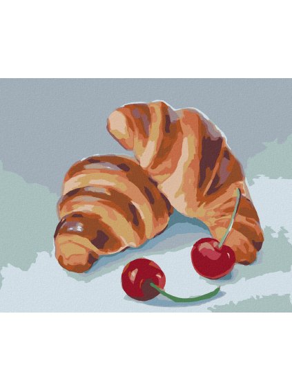 Diamantové maľovanie - CROISSANT A ČEREŠNE (MYROSLAVA VOLOSCHUK) (Rámovanie bez rámu a bez vypnutia plátna, Rozmer 40x50 cm)