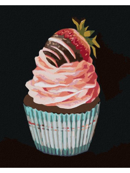 Diamantové maľovanie - CUPCAKE S JAHODOU (MYROSLAVA  VOLOSCHUK) (Rámovanie bez rámu a bez vypnutia plátna, Rozmer 40x50 cm)