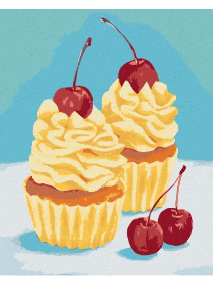 Diamantové maľovanie - CUPCAKY S VANILKOVÝM KRÉMOM (MYROSLAVA VOLOSCHUK) (Rámovanie bez rámu a bez vypnutia plátna, Rozmer 40x50 cm)