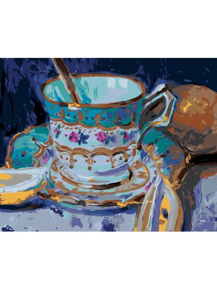 Diamantové maľovanie - ČAJ V MAĽOVANOM HRNČEKU (Rámovanie bez rámu a bez vypnutia plátna, Rozmer 40x50 cm)