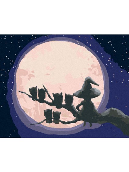 Diamantové maľovanie - ČARODEJNICE A SOVY SEDIACE NAPROTI MESIACU (Rámovanie bez rámu a bez vypnutia plátna, Rozmer 40x50 cm)