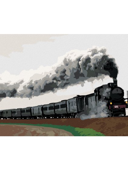 Diamantové maľovanie - ČIERNY PARNÝ VLAK (Rámovanie bez rámu a bez vypnutia plátna, Rozmer 40x50 cm)