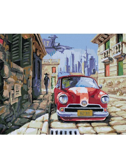 Diamantové maľovanie - ČERVENÉ AUTO (Rámovanie bez rámu a bez vypnutia plátna, Rozmer 40x50 cm)