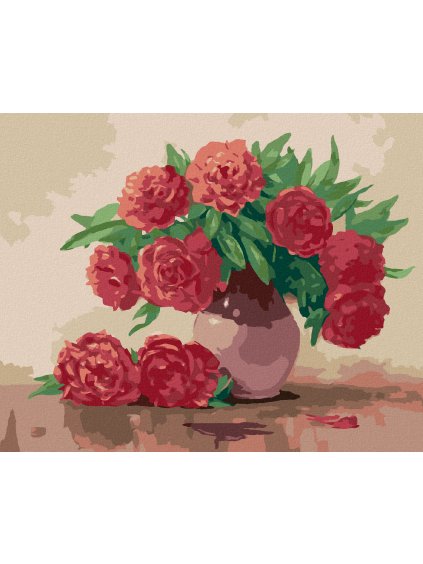 Diamantové maľovanie - ČERVENÉ PIVÓNIE V KERAMICKEJ VÁZE (Rámovanie bez rámu a bez vypnutia plátna, Rozmer 40x50 cm)
