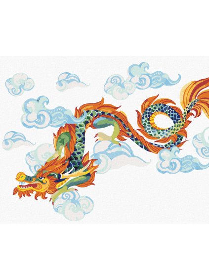 Diamantové maľovanie - ČÍNSKY DRAK V OBLAKOCH (Rámovanie bez rámu a bez vypnutia plátna, Rozmer 40x50 cm)