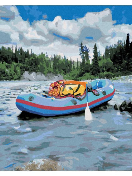 Diamantové maľovanie - ČLN NA RIEKE (DENNIS FRATES) (Rámovanie bez rámu a bez vypnutia plátna, Rozmer 40x50 cm)