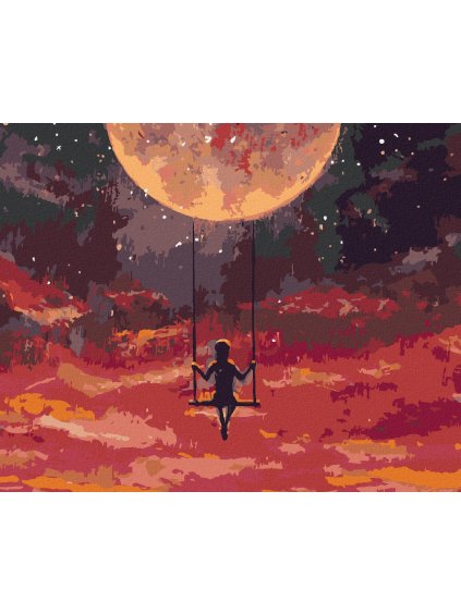 Diamantové maľovanie - DIEVČA HOJDAJÚCE SA VO VESMÍRE (Rámovanie bez rámu a bez vypnutia plátna, Rozmer 40x50 cm)