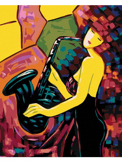 Diamantové maľovanie - DIEVČA HRAJÚCE NA SAXOFÓN (Rámovanie bez rámu a bez vypnutia plátna, Rozmer 40x50 cm)