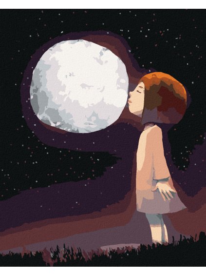Diamantové maľovanie - DIEVČA BOZKÁVAJÚCE MESIAC (Rámovanie bez rámu a bez vypnutia plátna, Rozmer 40x50 cm)