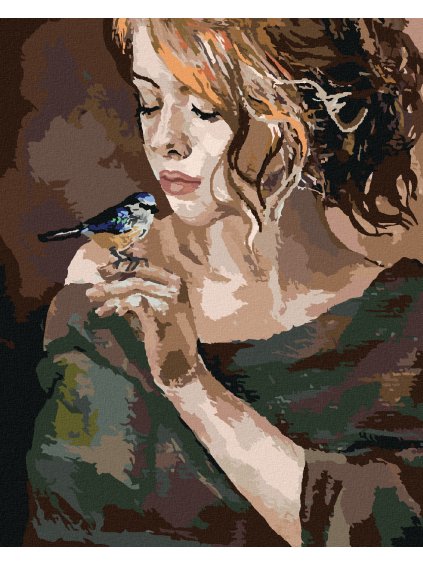 Diamantové maľovanie - DIEVČA S VTÁČIKOM (Rámovanie bez rámu a bez vypnutia plátna, Rozmer 40x50 cm)