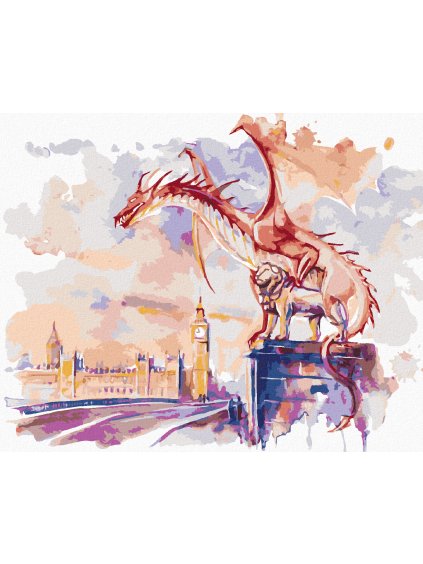 Diamantové maľovanie - DRAK SEDIACI NA WESTMINSTERSKOM MOSTE V LONDÝNE (Rámovanie bez rámu a bez vypnutia plátna, Rozmer 40x50 cm)