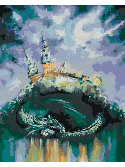 Diamantové maľovanie - DRAK SPIACI POD ZÁMKOM (Rámovanie bez rámu a bez vypnutia plátna, Rozmer 40x50 cm)