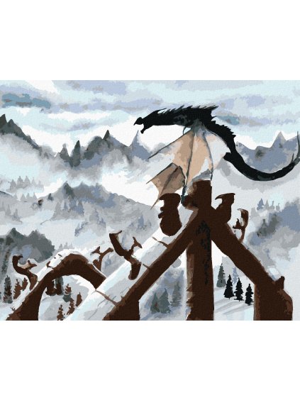 Diamantové maľovanie - DRAK V HORÁCH (Rámovanie bez rámu a bez vypnutia plátna, Rozmer 40x50 cm)