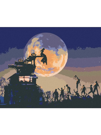 Diamantové maľovanie - HALLOWEEN PRI SPLNE MESIACA (Rámovanie bez rámu a bez vypnutia plátna, Rozmer 40x50 cm)