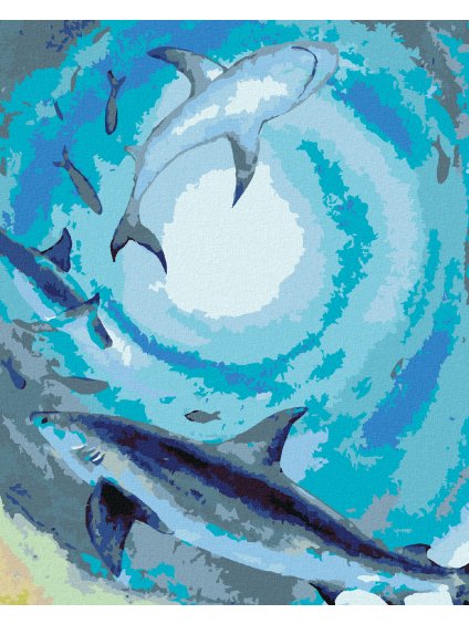 Diamantové maľovanie - HÚF ŽRALOKOV A RÝB PLÁVAJÚCI V TMAVOM MORI (Rámovanie bez rámu a bez vypnutia plátna, Rozmer 40x50 cm)