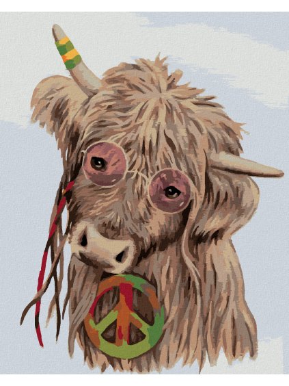 Diamantové maľovanie - HIPPIE KRAVA (MYROSLAVA VOLOSCHUK) (Rámovanie bez rámu a bez vypnutia plátna, Rozmer 40x50 cm)