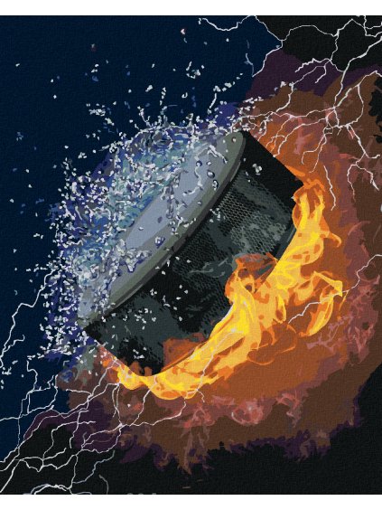 Diamantové maľovanie - HOKEJOVÝ PUK VO VODE A OHNI (Rámovanie bez rámu a bez vypnutia plátna, Rozmer 40x50 cm)