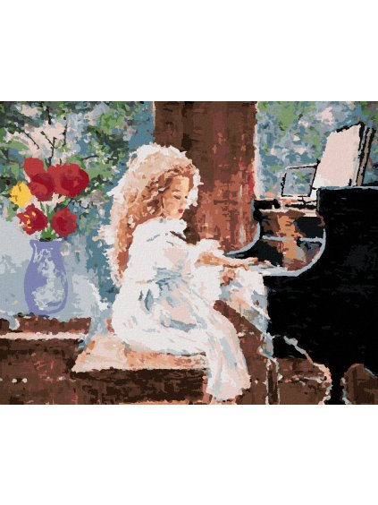 Diamantové maľovanie - DIEVČATKO HRAJÚCE NA PIÁNO (Rámovanie bez rámu a bez vypnutia plátna, Rozmer 40x50 cm)