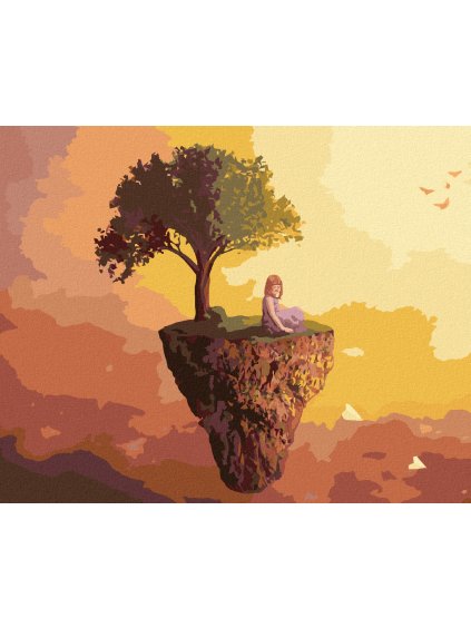 Diamantové maľovanie - DIEVČATKO NA LETIAJÚCOM OSTROVE (Rámovanie bez rámu a bez vypnutia plátna, Rozmer 40x50 cm)