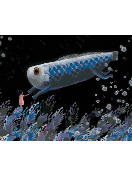 Diamantové maľovanie - DIEVČATKO S OBROVSKOU RYBOU (Rámovanie bez rámu a bez vypnutia plátna, Rozmer 40x50 cm)