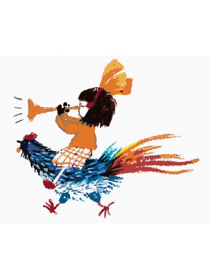 Diamantové maľovanie - DIEVČATKO SEDIACE NA KOHÚTOVI (Rámovanie bez rámu a bez vypnutia plátna, Rozmer 40x50 cm)