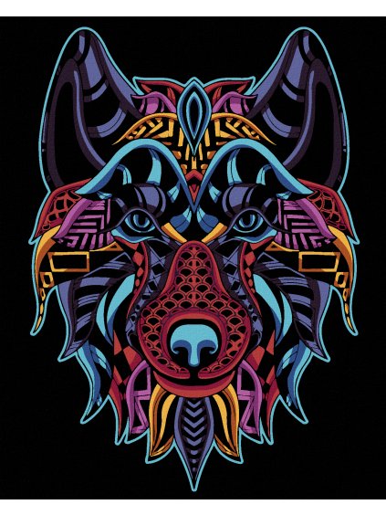 Diamantové maľovanie - FAREBNÝ VLK NA ČIERNOM POZADÍ (Rámovanie bez rámu a bez vypnutia plátna, Rozmer 40x50 cm)