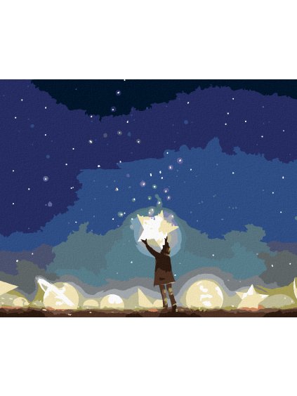 Diamantové maľovanie - CHLAPEC MEDZI ŽIARIACIMI PLANÉTAMI (Rámovanie bez rámu a bez vypnutia plátna, Rozmer 40x50 cm)