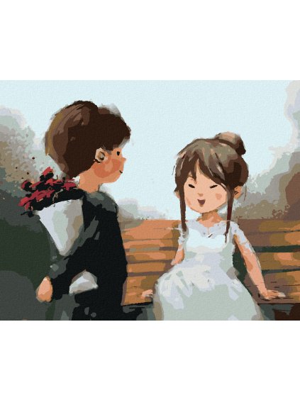 Diamantové maľovanie - CHLAPEC ODOVZDÁVA DIEVČAŤU KVETY (Rámovanie bez rámu a bez vypnutia plátna, Rozmer 40x50 cm)