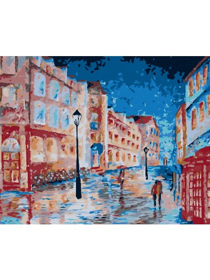 Diamantové maľovanie - DAŽDIVÝ DEŇ V LONDÝNSKEJ ULIČKE (Rámovanie bez rámu a bez vypnutia plátna, Rozmer 40x50 cm)