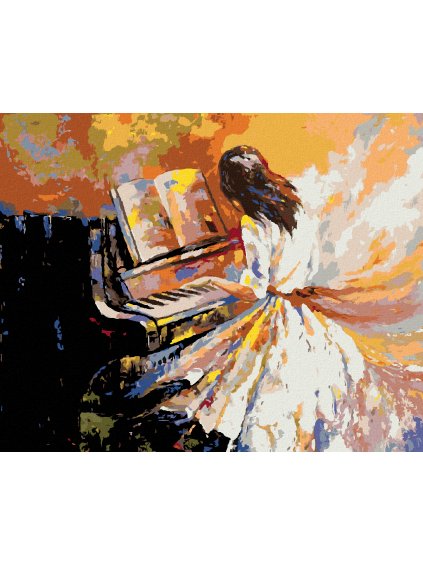 Diamantové maľovanie - DIEVČA HRAJÚCE NA KLAVÍR (Rámovanie bez rámu a bez vypnutia plátna, Rozmer 40x50 cm)