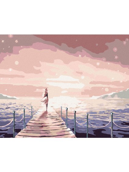 Diamantové maľovanie - DIEVČA NA MÓLE (Rámovanie bez rámu a bez vypnutia plátna, Rozmer 40x50 cm)