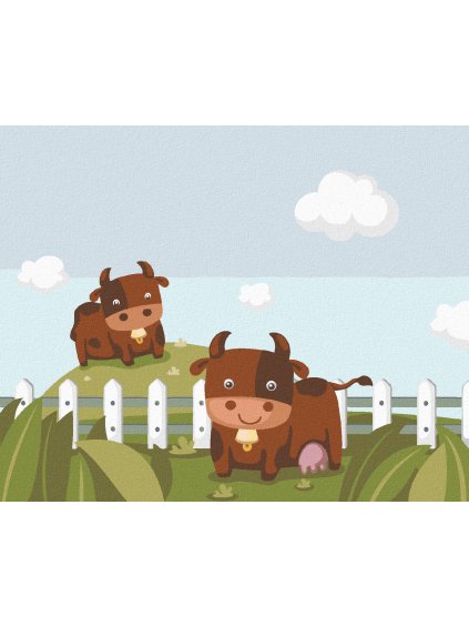 Diamantové maľovanie - DVE KRAVY NA PASTVE (Rámovanie bez rámu a bez vypnutia plátna, Rozmer 40x50 cm)