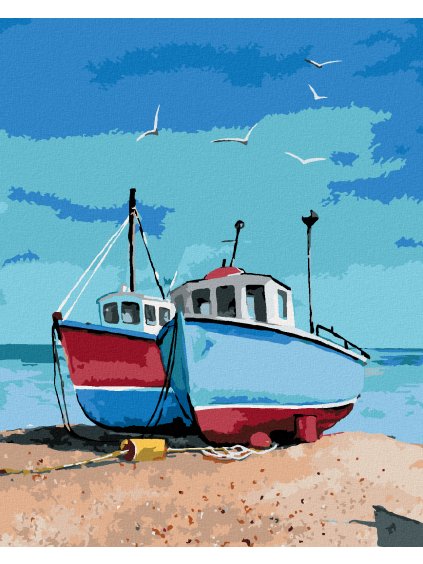 Diamantové maľovanie - DVE RYBÁRSKE LOĎKY (Rámovanie bez rámu a bez vypnutia plátna, Rozmer 40x50 cm)