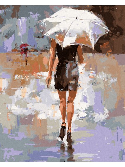 Diamantové maľovanie - DIEVČA S BIELYM DÁŽDNIKOM (Rámovanie bez rámu a bez vypnutia plátna, Rozmer 40x50 cm)