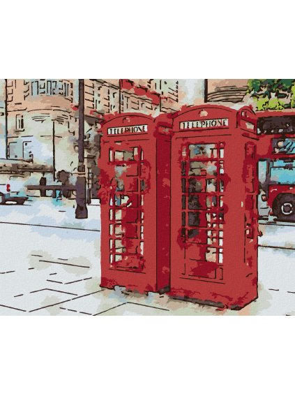 Diamantové maľovanie - DVE TELEFÓNNE BUDKY V LONDÝNE (Rámovanie bez rámu a bez vypnutia plátna, Rozmer 40x50 cm)