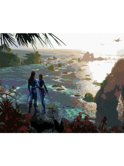 Diamantové maľovanie - JAKE A NEYTIRI PRI POHĽADE NA HORIZONT (Avatar) (Rámovanie bez rámu a bez vypnutia plátna, Rozmer 40x50 cm)