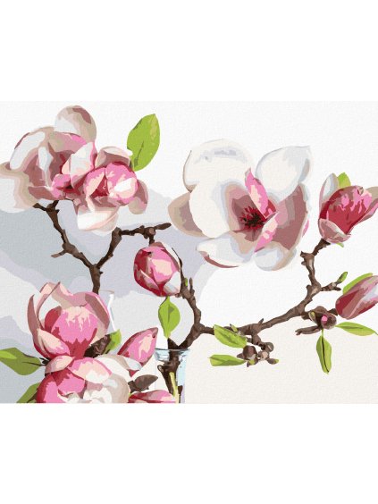 Diamantové maľovanie - JARNÁ KVITNÚCA MAGNÓLIA (Rámovanie bez rámu a bez vypnutia plátna, Rozmer 40x50 cm)