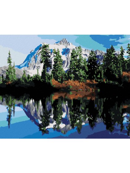 Diamantové maľovanie - JAZERO, STROMY A HORY (Rámovanie bez rámu a bez vypnutia plátna, Rozmer 40x50 cm)