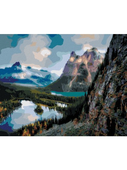 Diamantové maľovanie - JAZERÁ V HORSKEJ KRAJINE (DENNIS FRATES) (Rámovanie bez rámu a bez vypnutia plátna, Rozmer 40x50 cm)