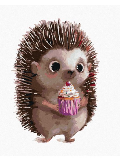 Diamantové maľovanie - JEŽKO A CUPCAKE (Rámovanie bez rámu a bez vypnutia plátna, Rozmer 40x50 cm)