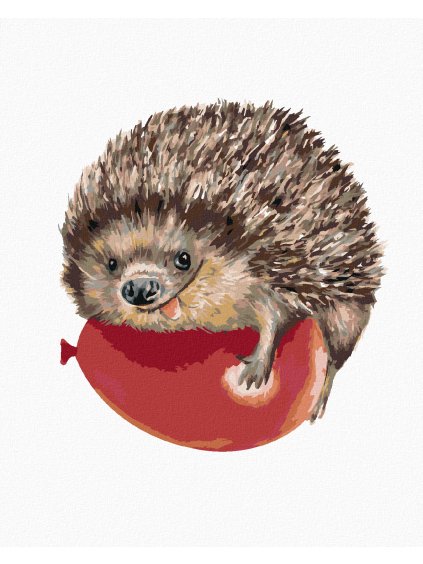 Diamantové maľovanie - JEŽKO A ČERVENÝ BALÓNIK (Rámovanie bez rámu a bez vypnutia plátna, Rozmer 40x50 cm)