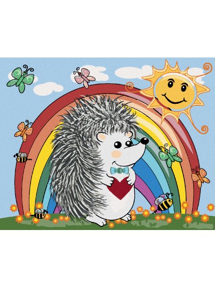 Diamantové maľovanie - JEŽKO A DÚHA (Rámovanie bez rámu a bez vypnutia plátna, Rozmer 40x50 cm)